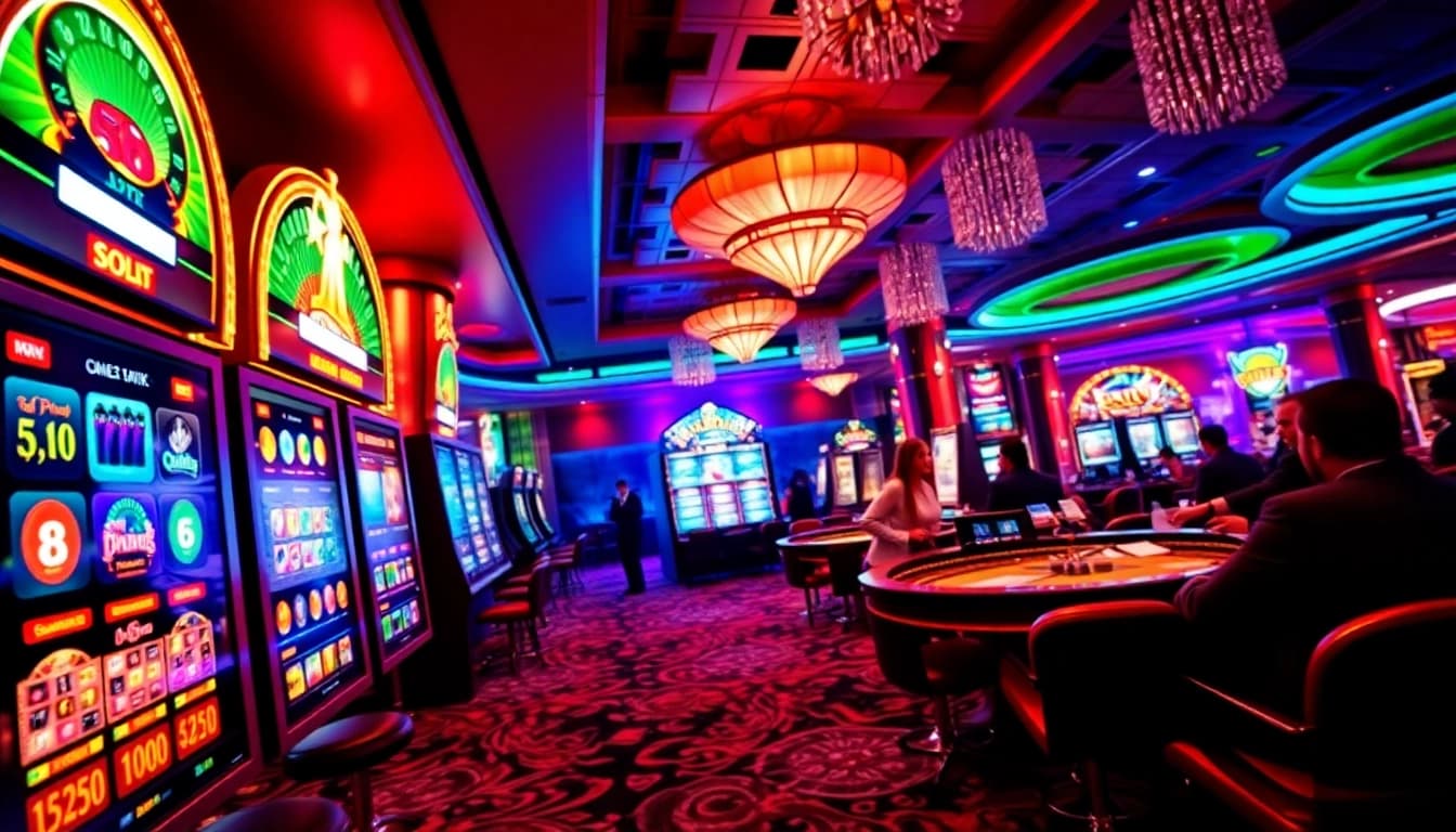 Experience exhilarating gaming at lode 88 with vibrant displays of roulette and poker tables.