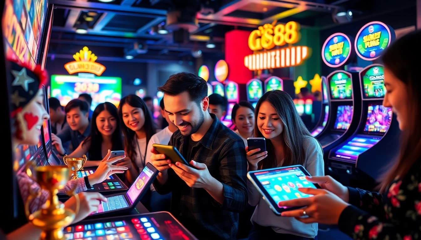 Tải g88 platform showcasing players enjoying card games and sports betting.