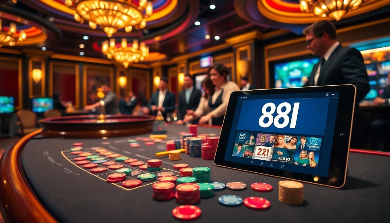 Excited players enjoying a vibrant casino scene at 88I with poker chips and roulette wheel.
