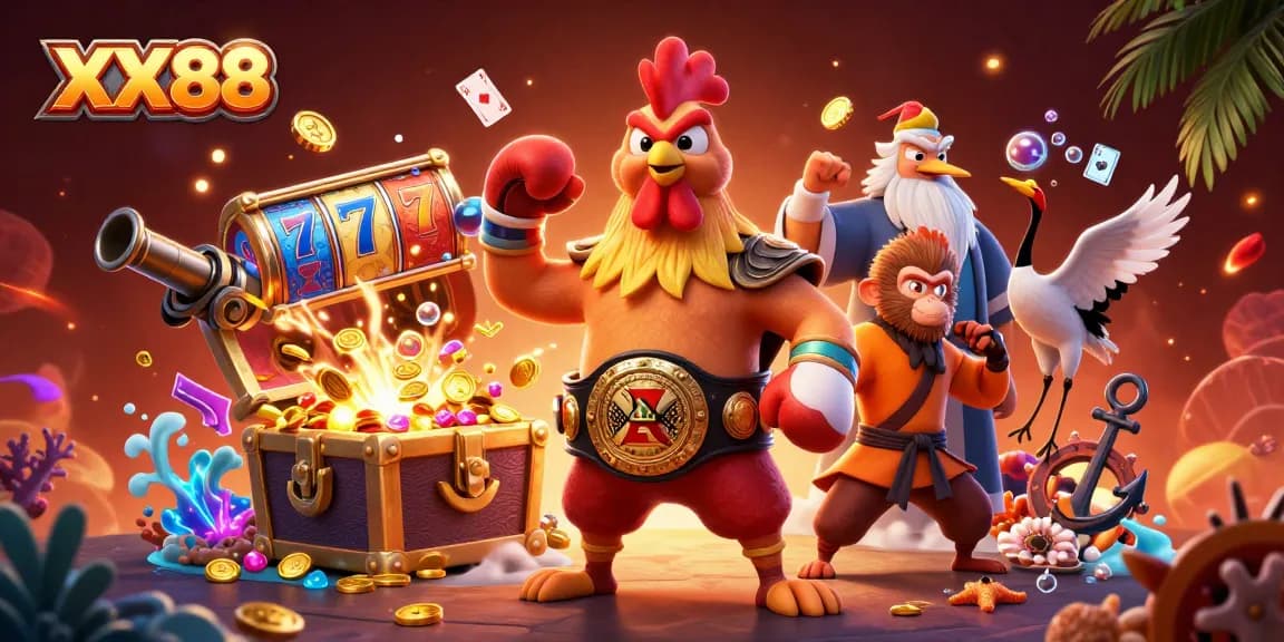 Experience thrilling gameplay with XX88's vibrant casino scene featuring dynamic characters and elements.
