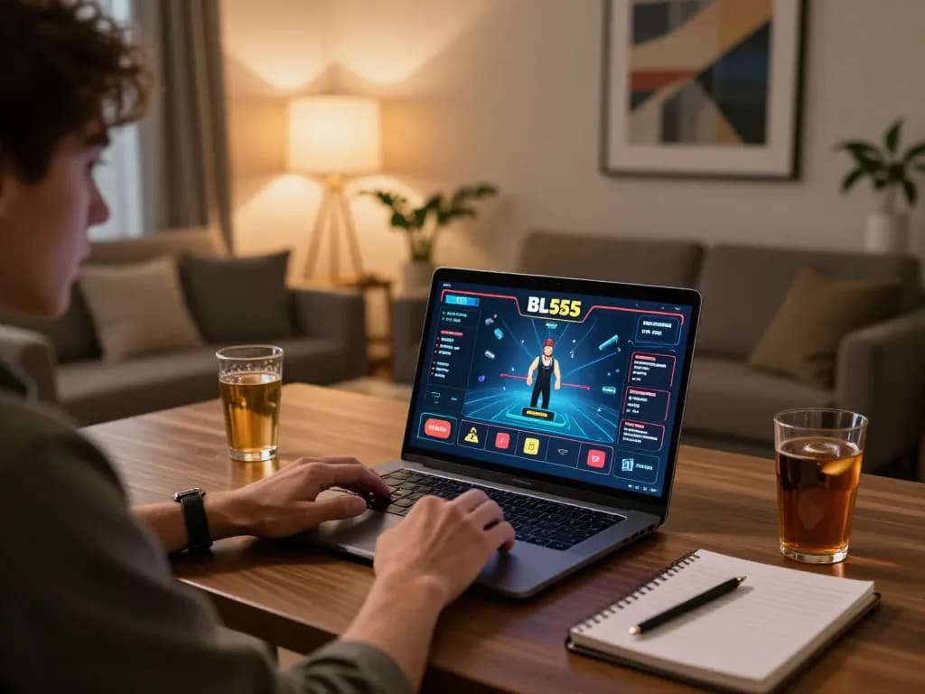 Player engaging in a live dealer game at BL555 from a cozy home setup, emphasizing an immersive online gaming experience.