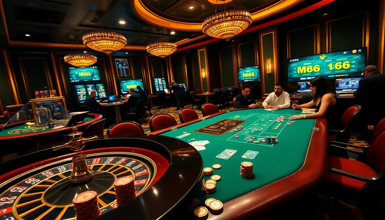 Experience the thrill with MB66 at a luxurious casino poker table, showcasing high-stakes excitement.