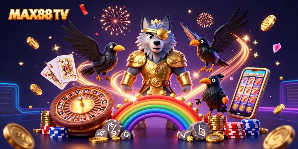 Win big with MAX88 TV as Odin and his ravens enjoy a vibrant casino experience of excitement and luck.