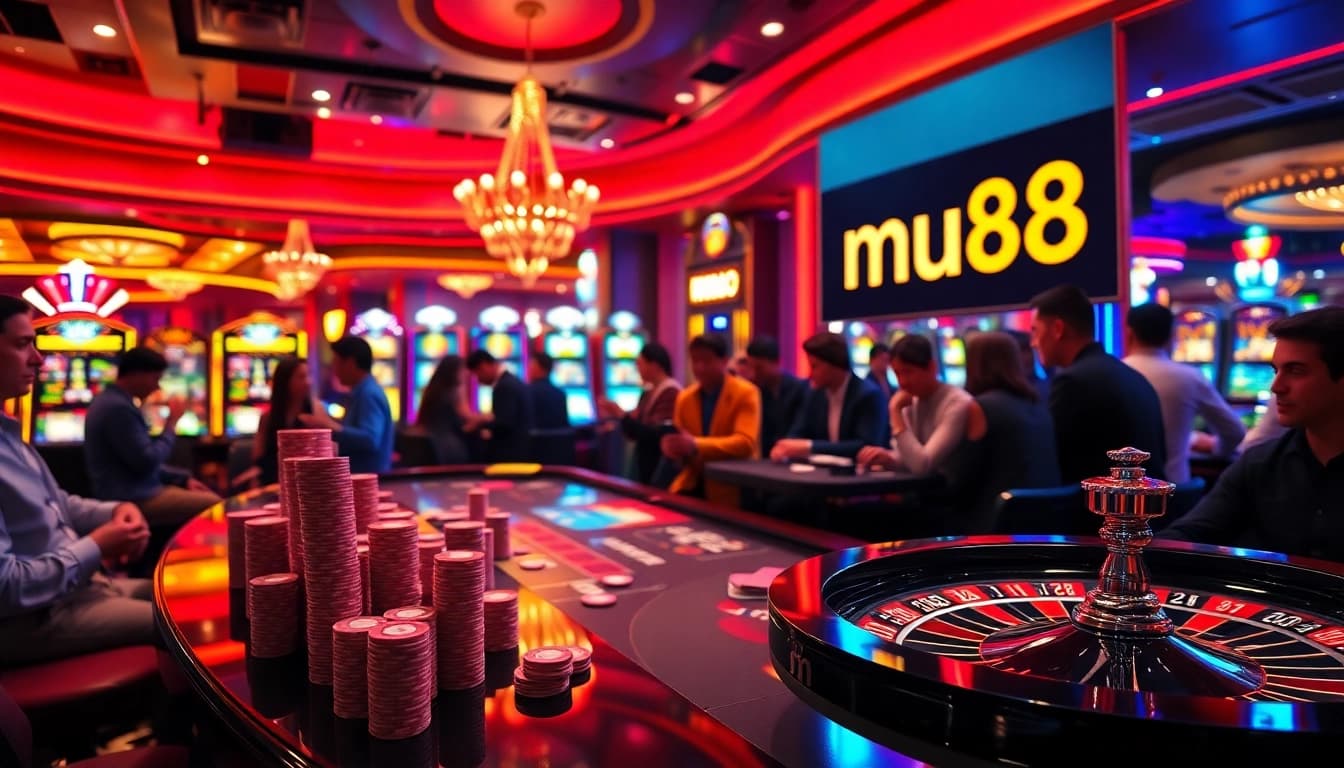 Experience the excitement of mu88 at a luxury casino table with vibrant gaming action.