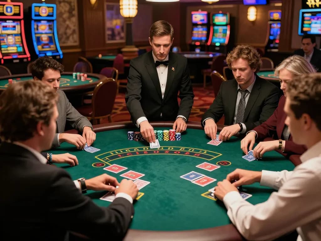 Players at the blackjack table engaging in gameplay at trang chủ 79king casino, showcasing a thrilling atmosphere.