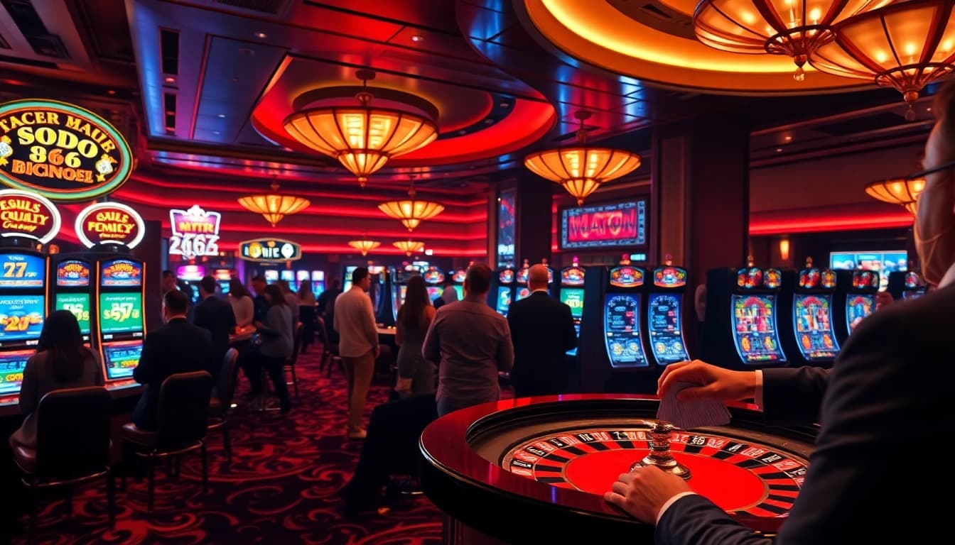 SODO66 players enjoying a luxurious casino experience with roulette and slot machines