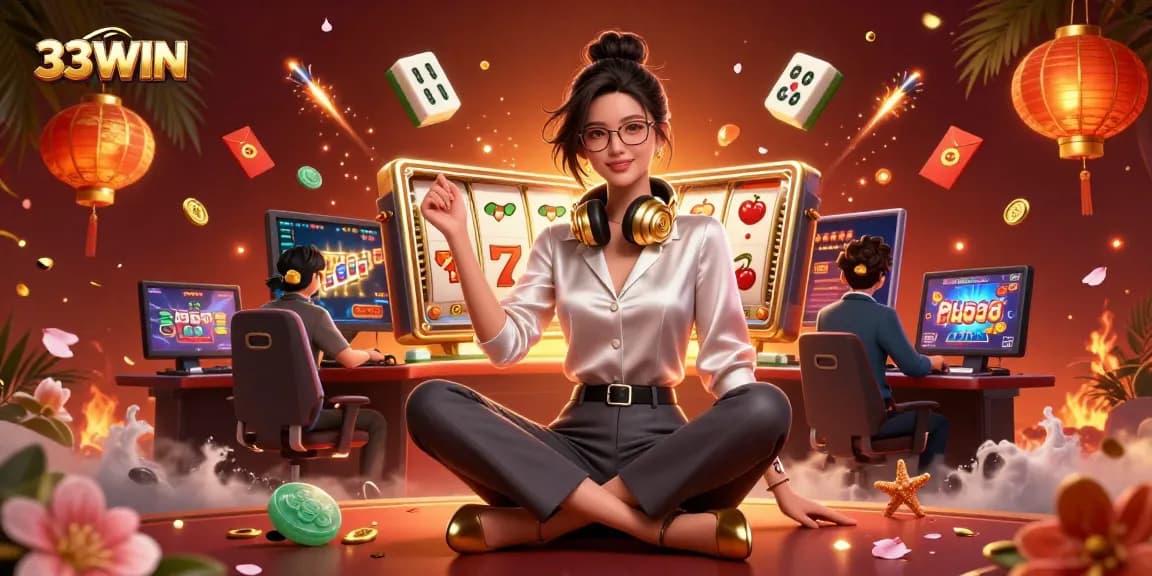 Engage with 33WIN in a vibrant casino scene featuring luxury and gaming excitement.