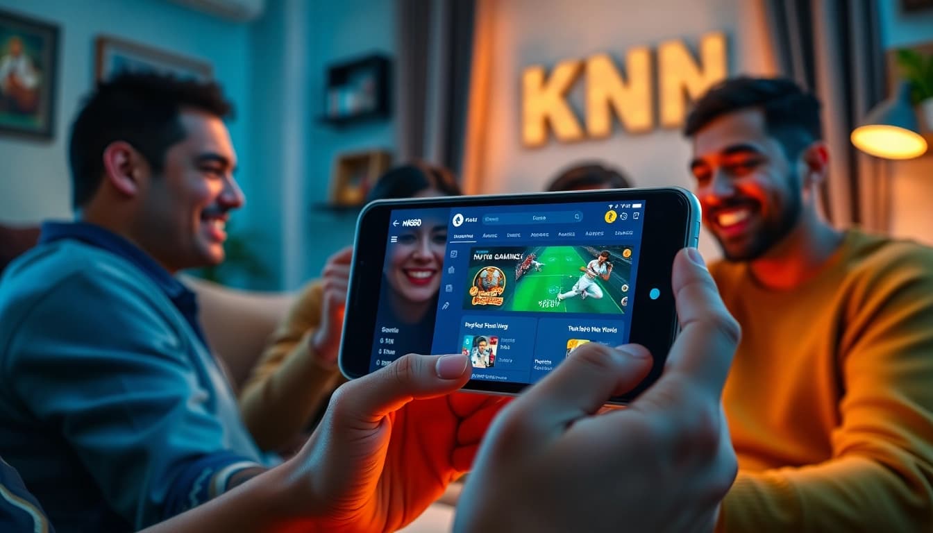 Engaging scene of users interacting with the NK88 mobile app for nk88 bet in a warm home environment.
