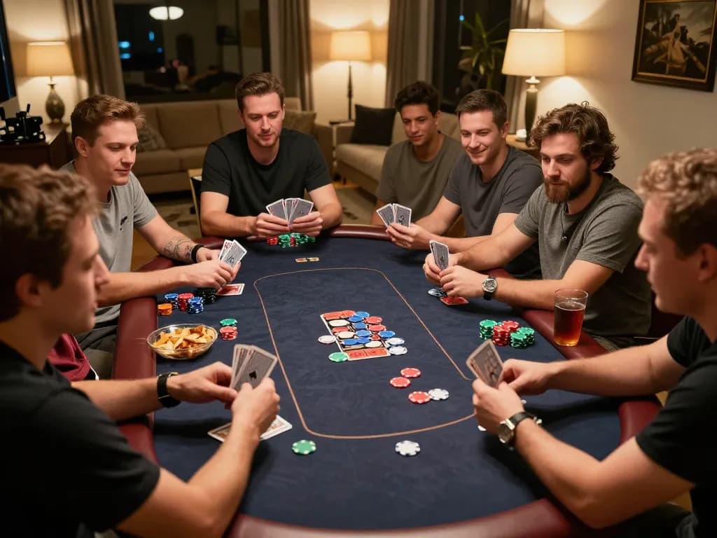 Tỷ lệ kèo nhà cái hôm nay poker players engaging in a friendly game night with chips and cards