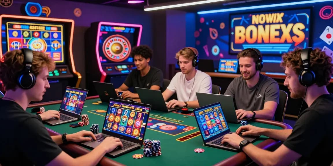 Dynamic online gaming scene showcasing players at credit card casinos UK with vibrant slot games and bonuses.