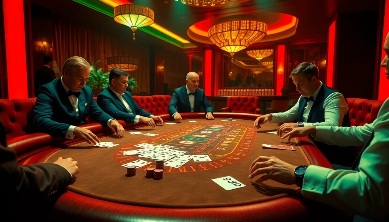 Players strategizing at a blackjack table immersed in the thrilling environment of bj38.