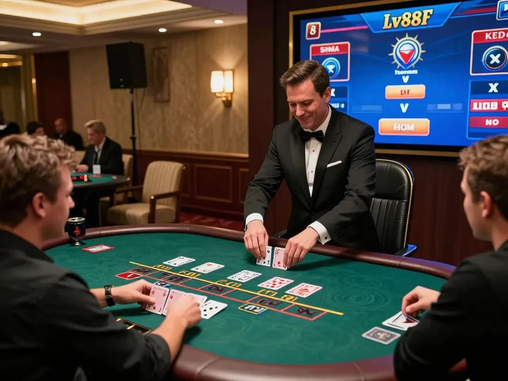 Experience thrilling online gaming at lv88f with a live dealer blackjack setup featuring active players and vibrant gameplay.