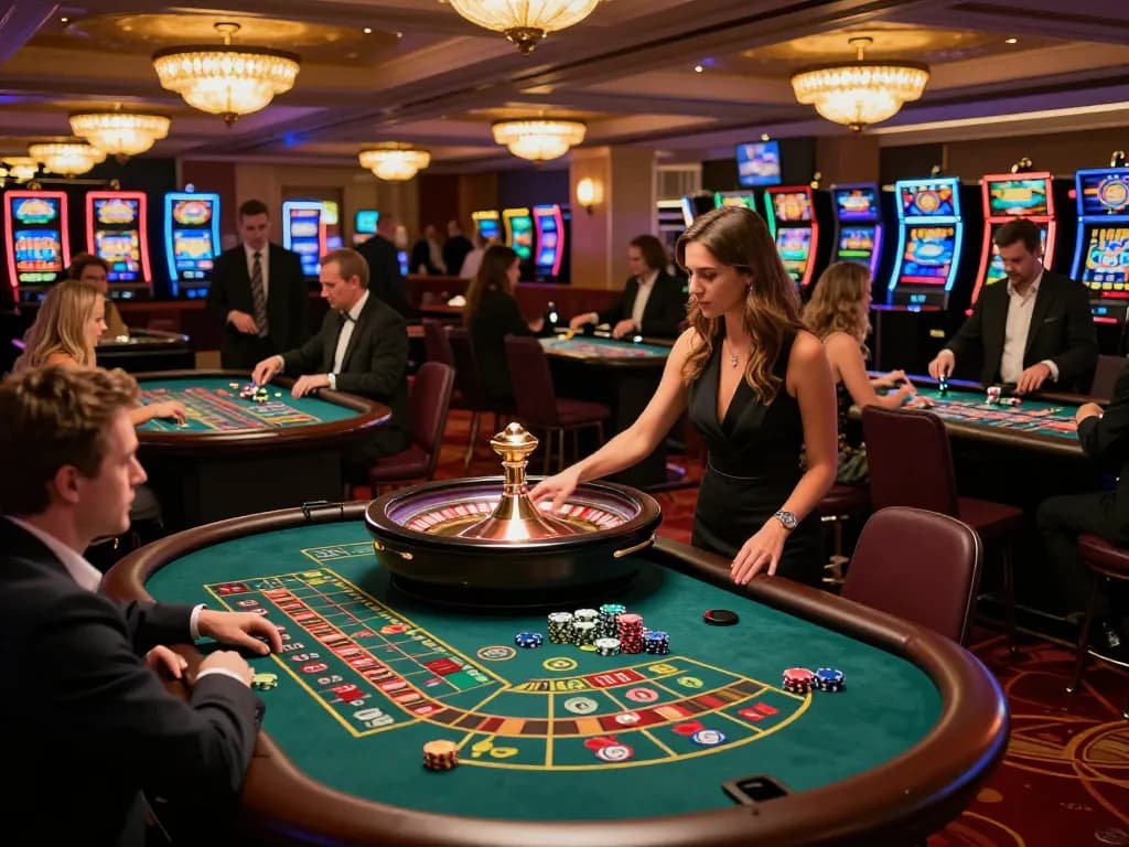 Players at S666 roulette tables experience high-stakes excitement amidst vibrant casino lighting