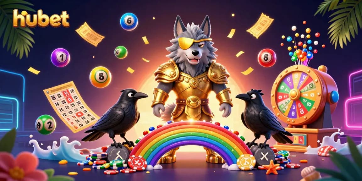 Win big with hubet's colorful 3D digital illustration featuring fantasy casino elements.