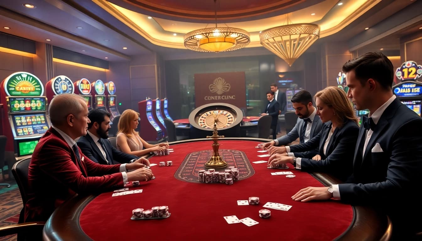 Experience the luxury of Nhà cái uy tín QQ88 at an elegant casino poker table.