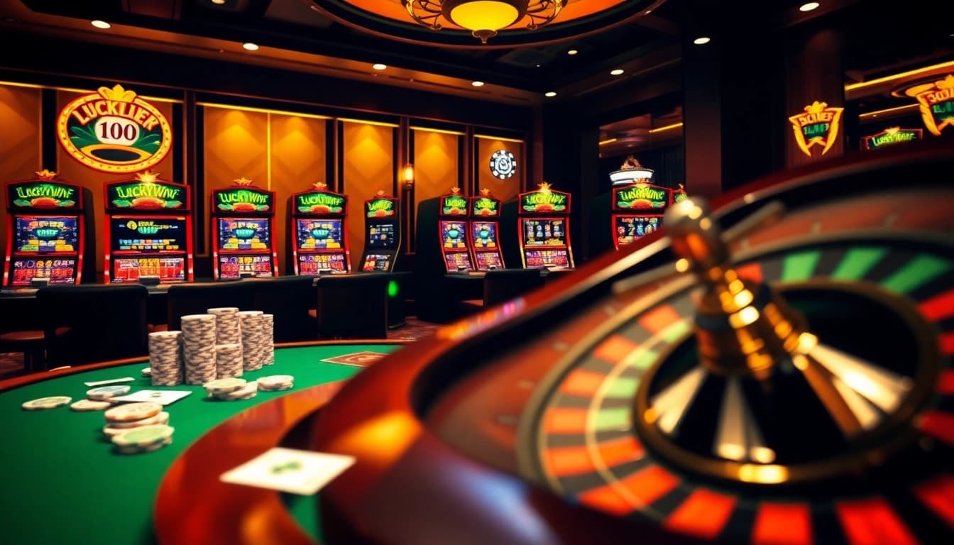 Experience the thrill of high-stakes gaming with LuckyWin casino tables and vibrant slot machines.