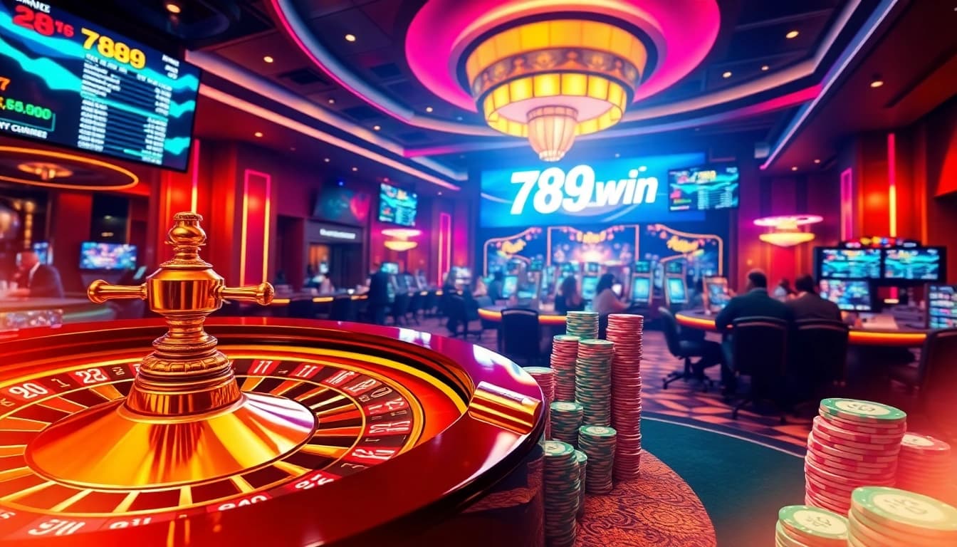 Experience thrilling casino action online with 789 win featuring poker chips and roulette wheels.