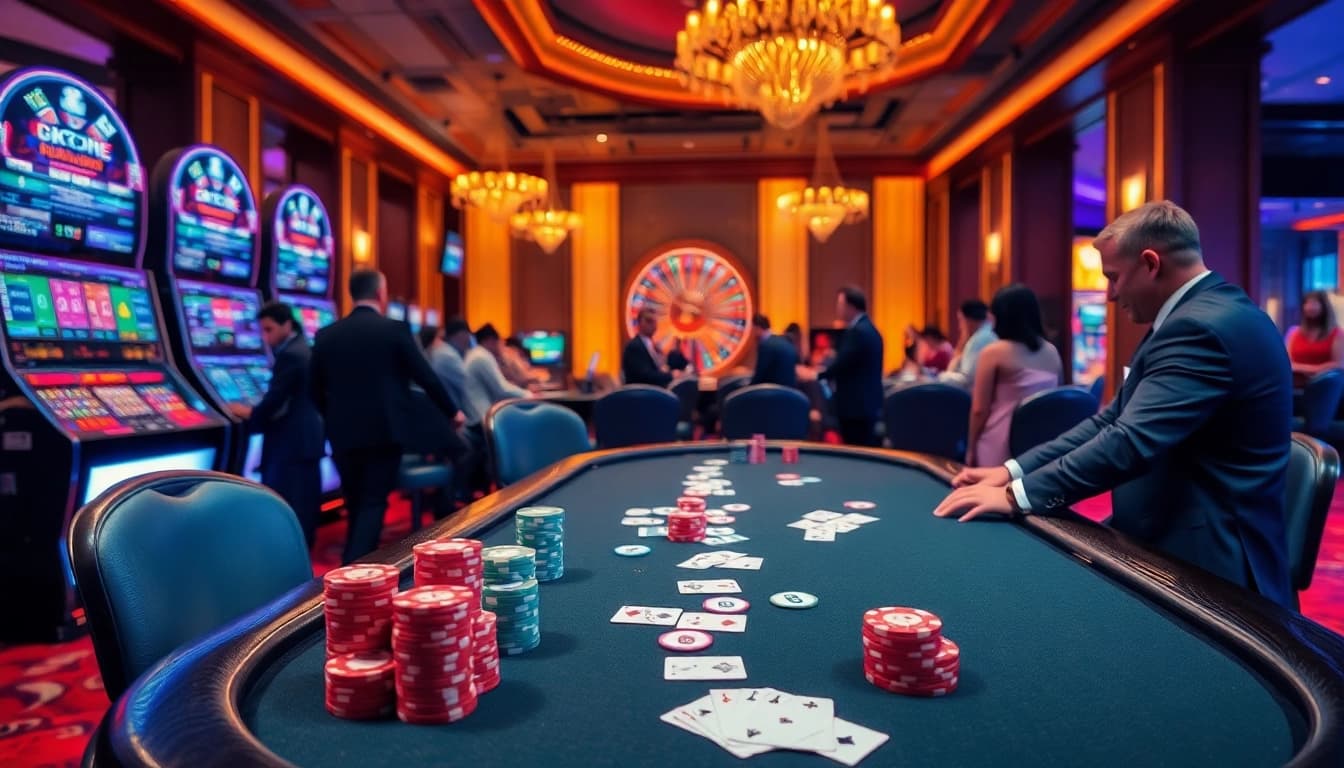 Experience exhilarating gameplay at CK444's stunning casino with vibrant tables and immersive slot machines.