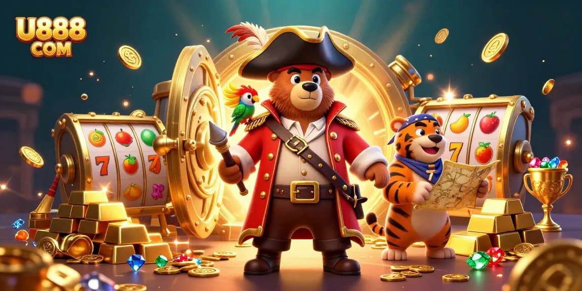Play exciting slots at U888 COM with a pirate captain bear and treasure-filled adventure.