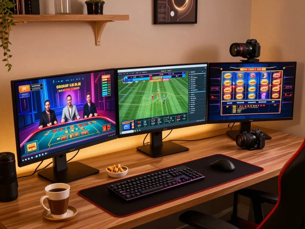 lc88an user engaging in a thrilling online casino experience with multiple game screens.