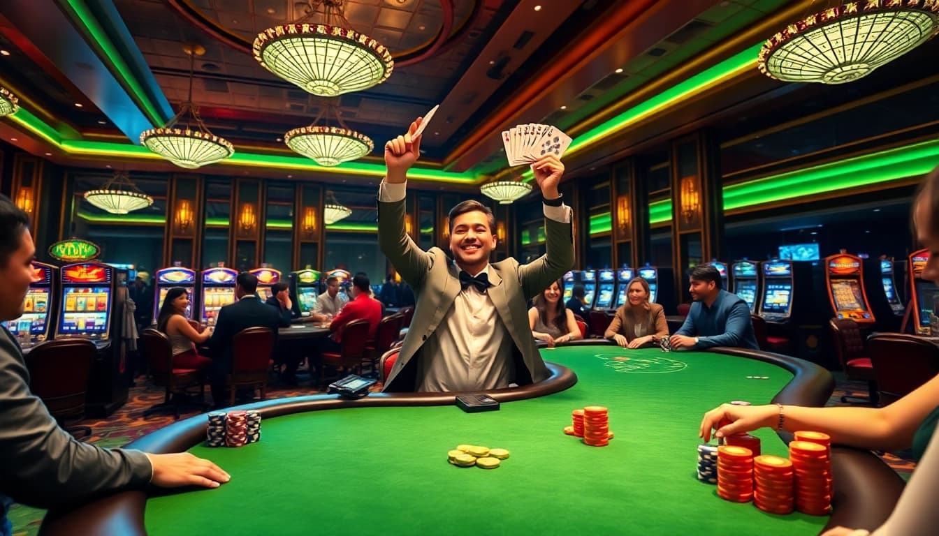 Celebrate wins at LC 88 online casino with vibrant gaming scenes and dynamic poker tables.