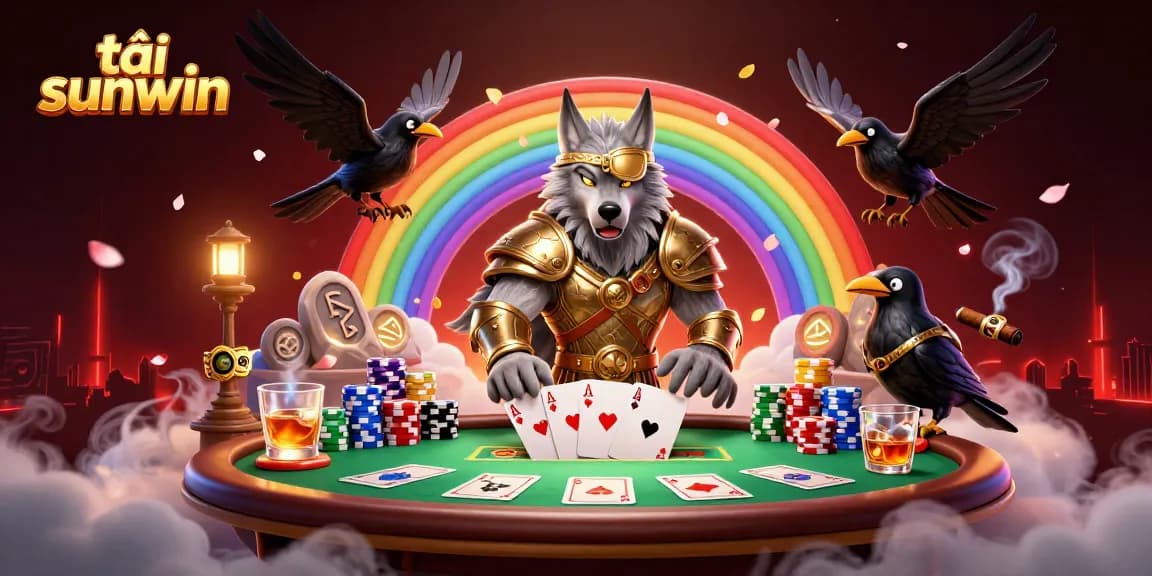 Experience thrilling gameplay with tải sunwin as Odin, Huginn, and Muninn in a vibrant casino scene.