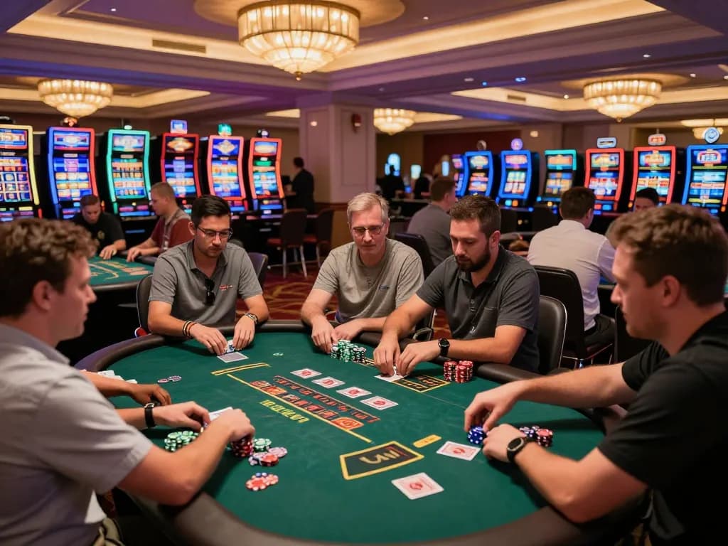 Engaged players enjoying the lively atmosphere at 7M casino, showcasing dynamic gaming experiences.