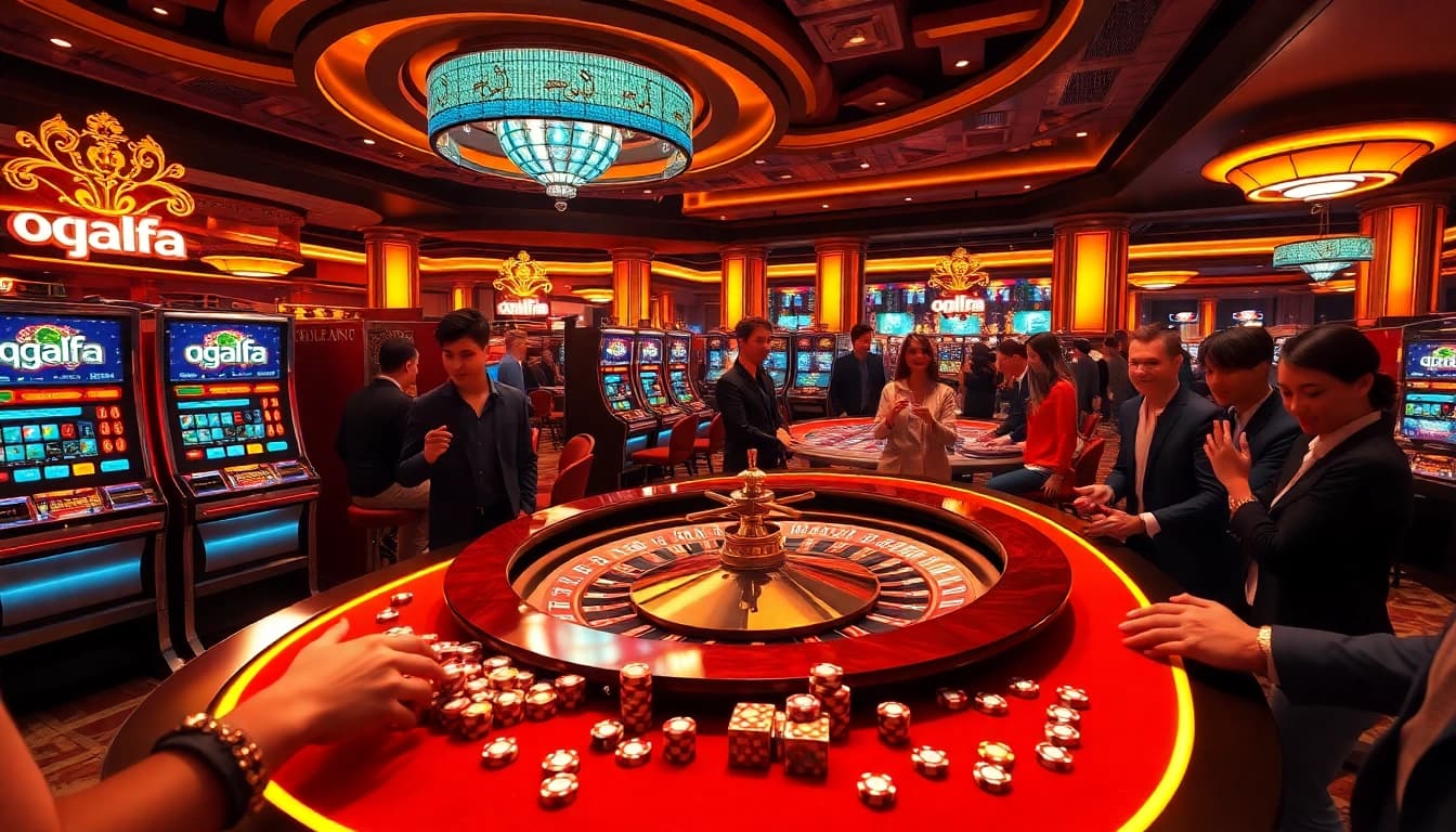 Experience the thrill at QQALFA's luxury casino, featuring vibrant slot machines and lively gaming tables.