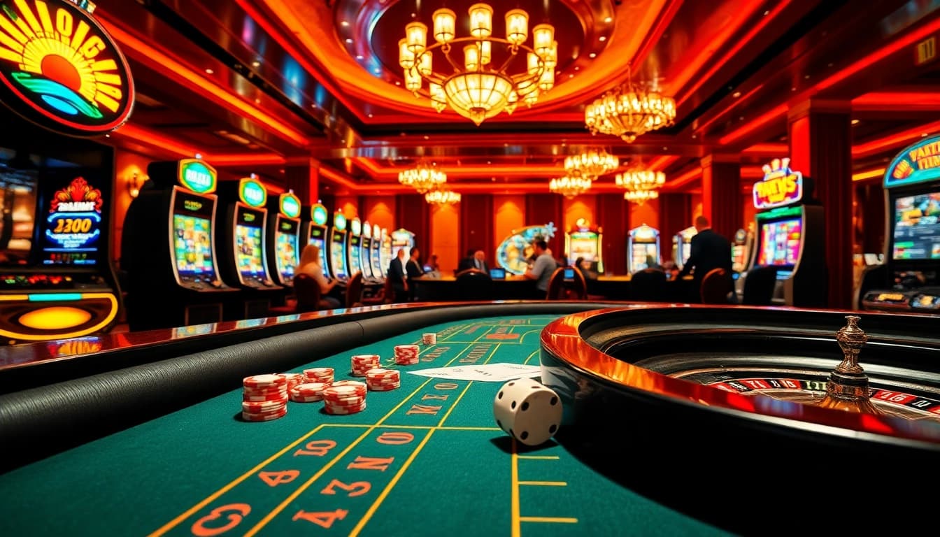 Experience the excitement of online gambling at https://mm88.agency/ with players enjoying poker and roulette in a vibrant casino setting.
