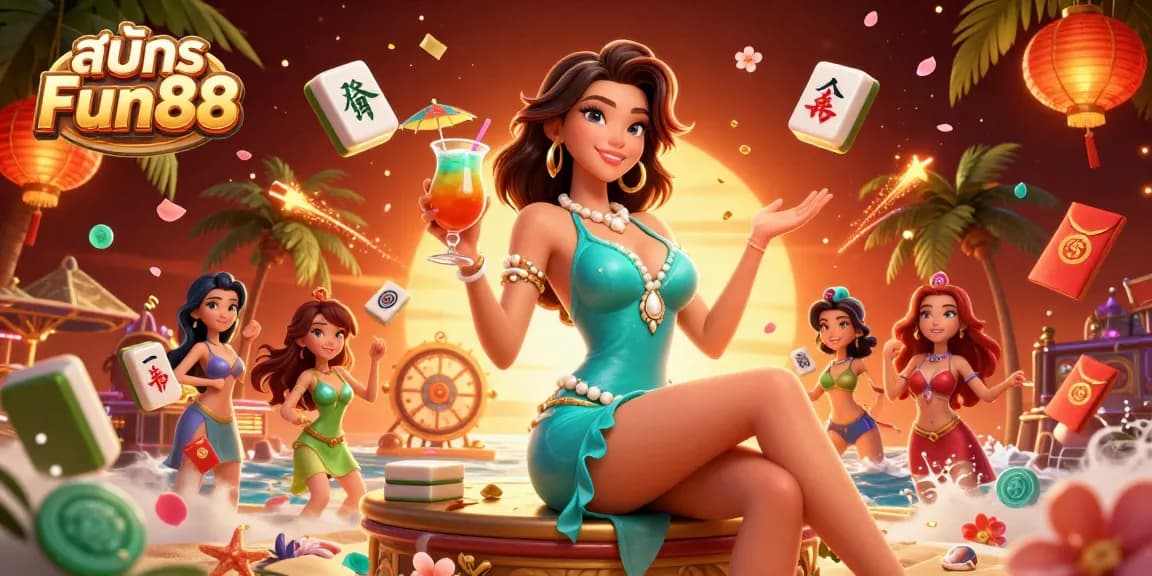 Play สมัคร Fun88 at a vibrant beach casino resort with exciting gaming elements.