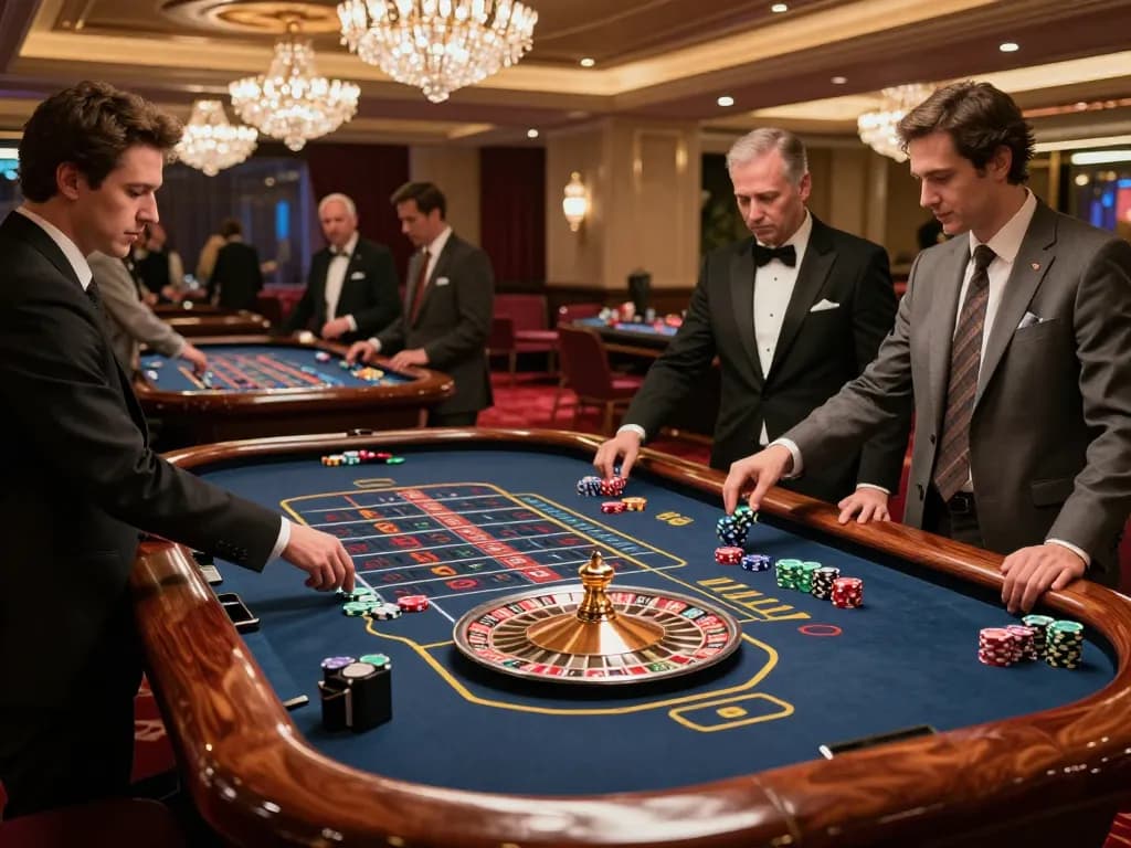 Experience F8BET excitement at the roulette table in a luxurious casino atmosphere.