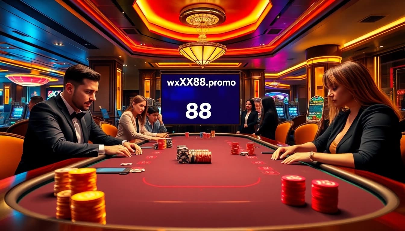 Experience the thrill of gambling at https://xx88.promo/ with a lavish casino atmosphere featuring poker action and vibrant gaming tables.