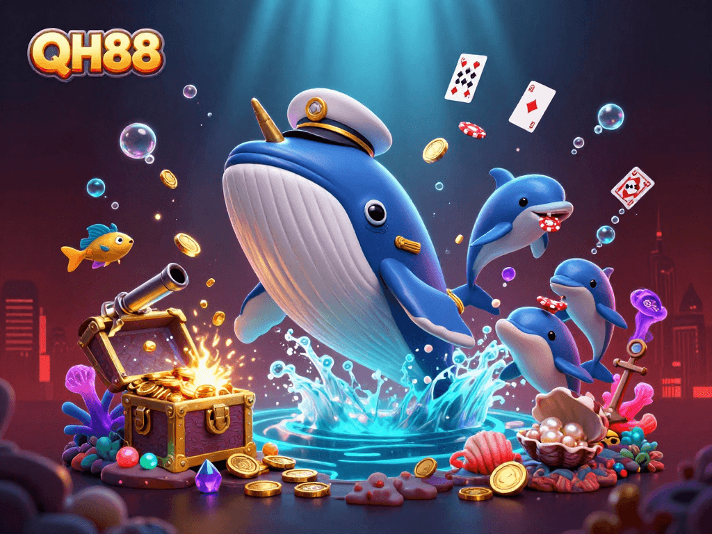 Experience adventure with QH88 as playful dolphins and a whale celebrate in a sea of riches.