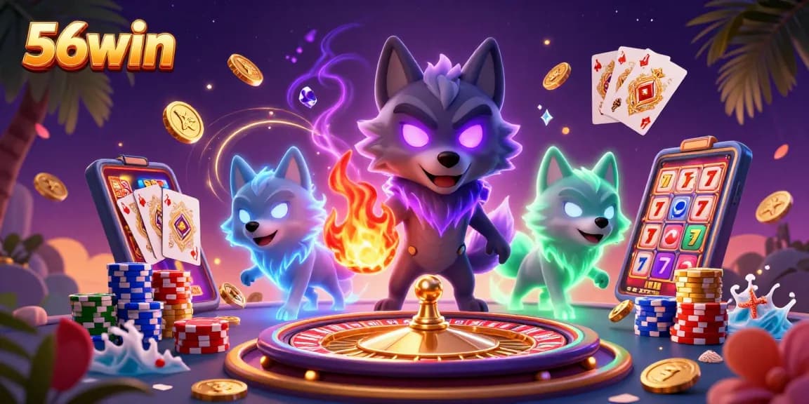 Engage with stunning visual dynamics as 56win showcases a vibrant casino scene filled with energy and excitement.