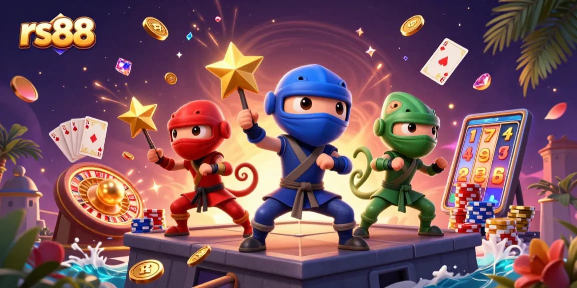 Experience high-stakes gaming action with rs88, featuring chameleon ninjas and a vibrant casino backdrop.