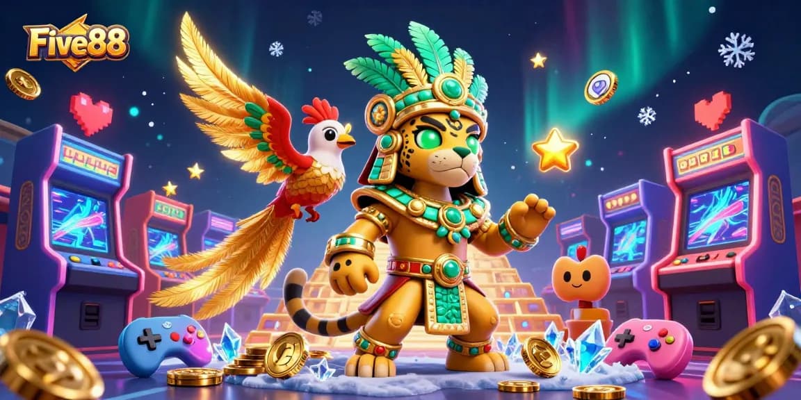 Experience the excitement of Five88 with vibrant casino-themed characters and gaming elements.