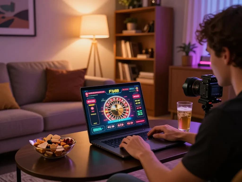 Engaging in a Fly88 online roulette game in a cozy home gaming setup