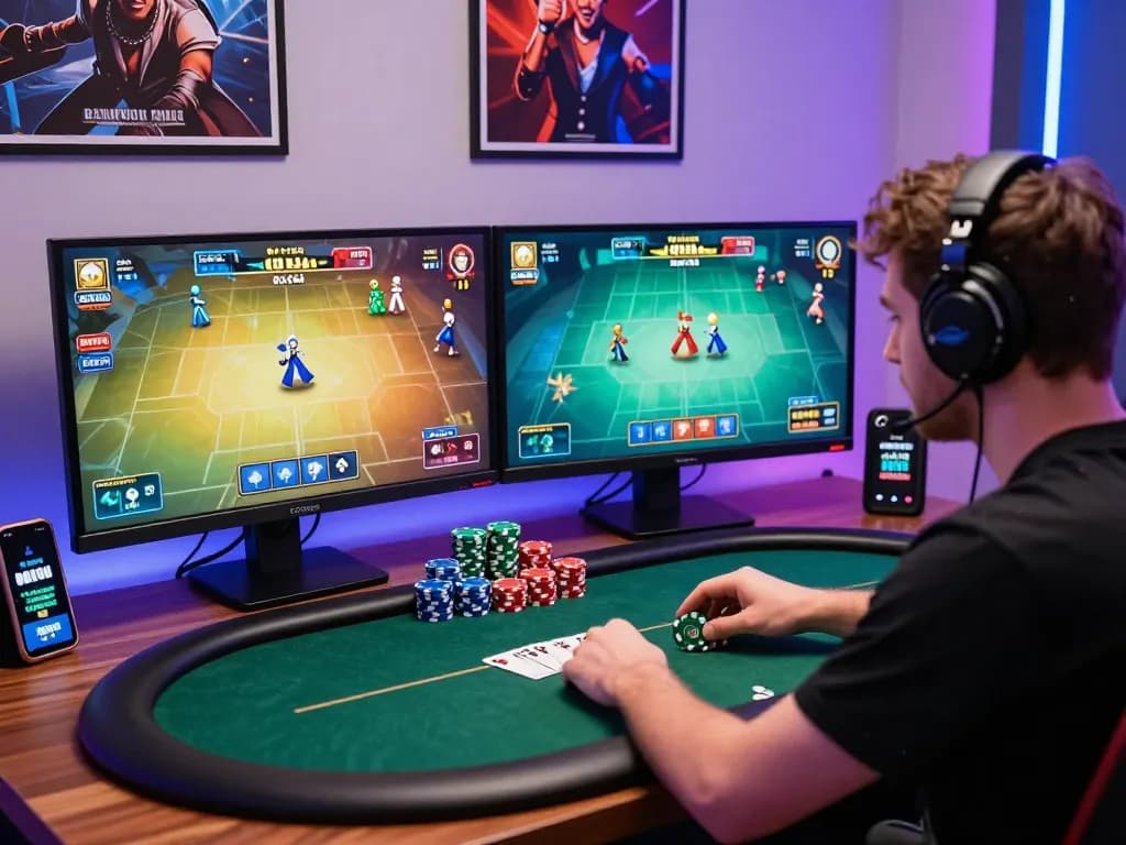 Player enjoying an exciting poker game on 23win, showcasing vibrant graphics and digital interactions.