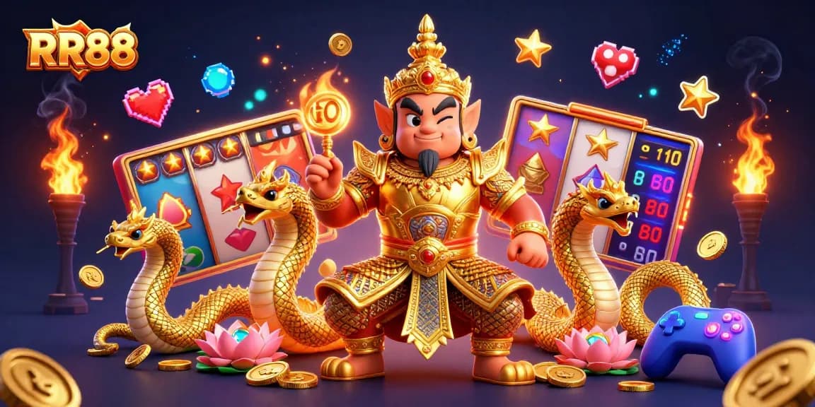 RR88 players enjoy colorful slot games with jackpot excitement and friendly guardian in action.