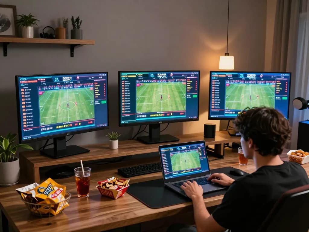 Engaging online sports betting scene at keonhacaii88 with live odds display on multiple screens.