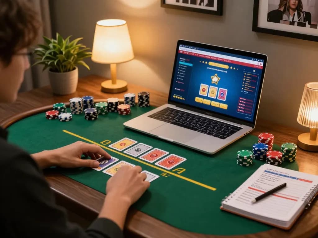 Player engaged with a live Blackjack game on o8 platform, showcasing strategic gameplay and cozy home setting.