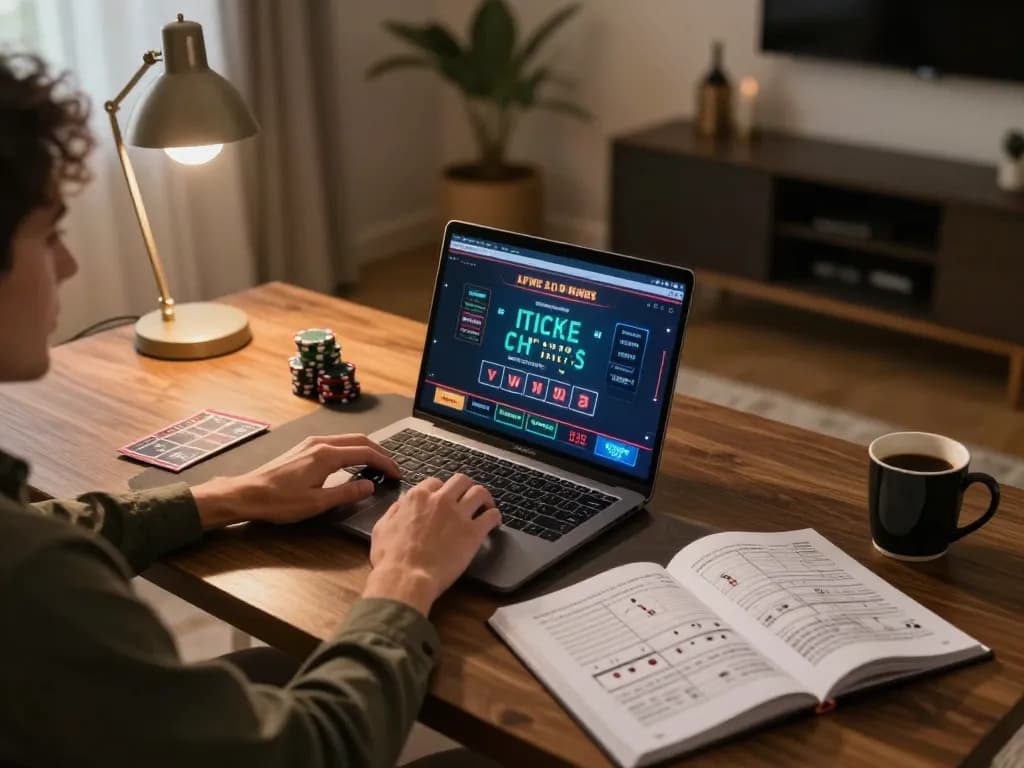Engaging in strategic blackjack gameplay on OPEN88's online platform from a stylish home setup