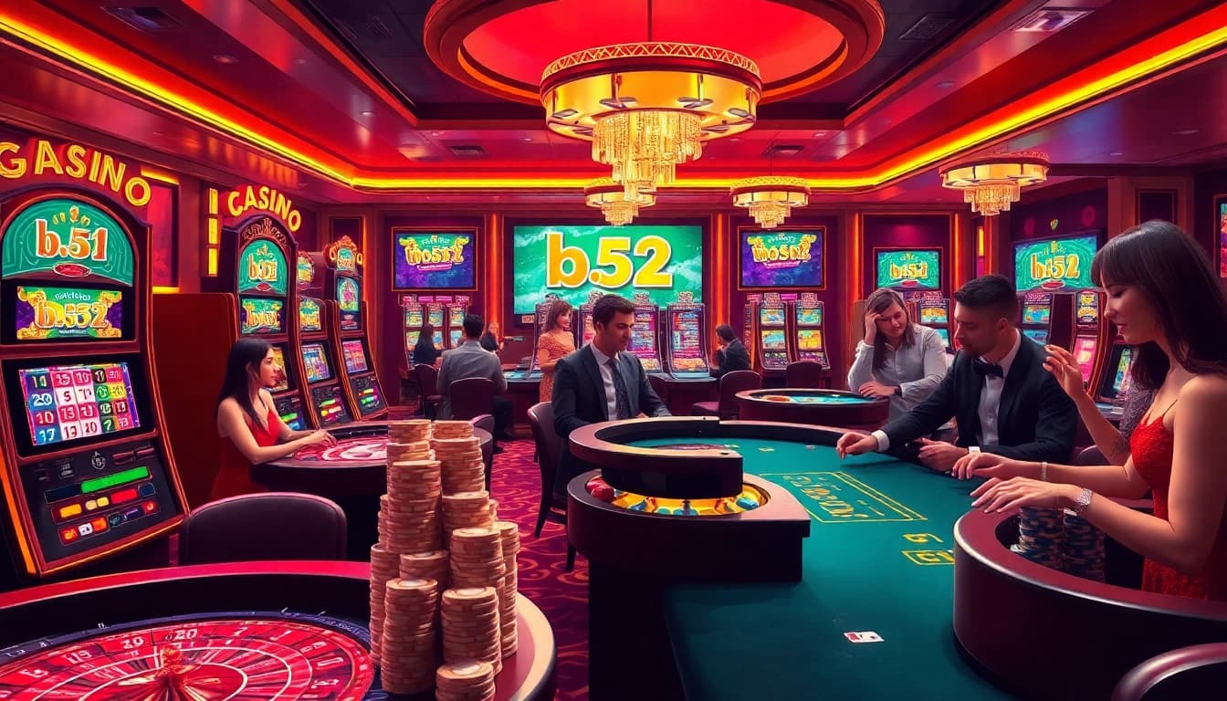 B52 players enjoying a vibrant gambling atmosphere at high-end casino tables.