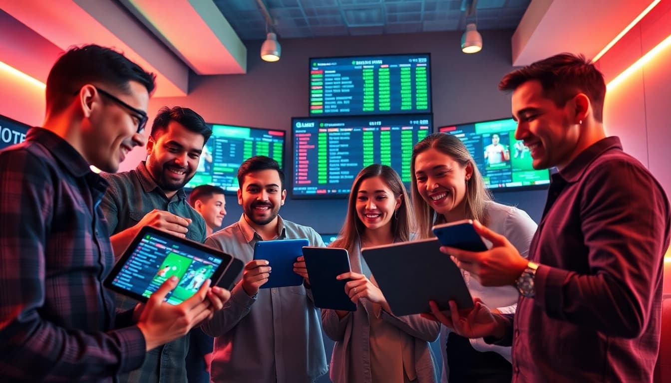 Players enjoying the thrill of online betting at winvn88.live with digital devices and competitive odds.