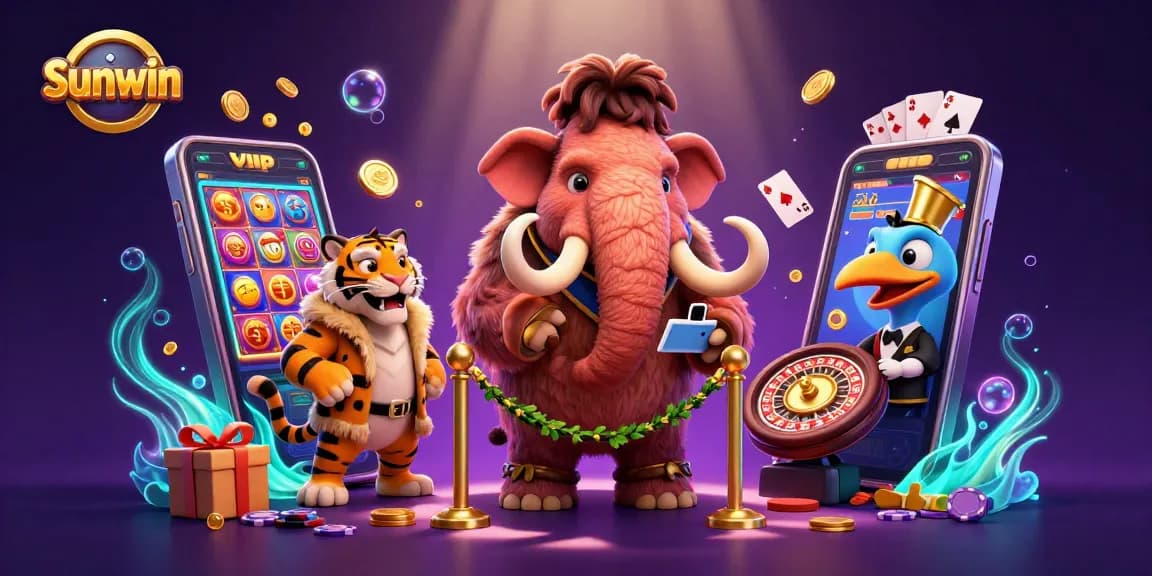 Experience the excitement at Sunwin's casino with vibrant characters and game elements in action.