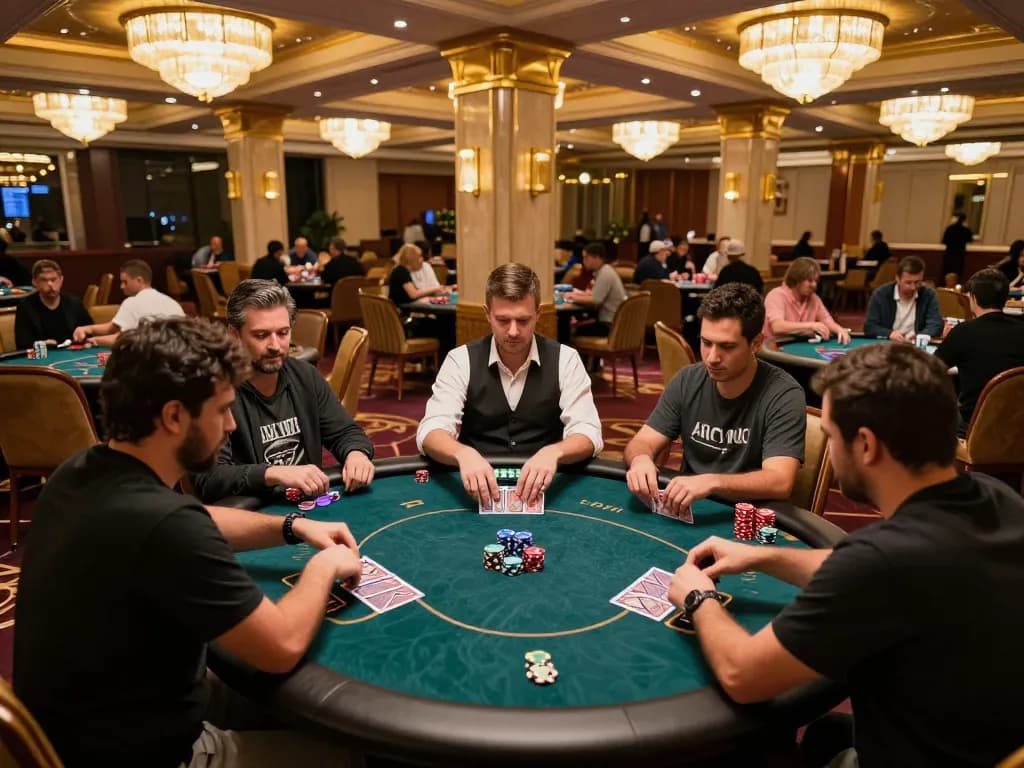 nhacaiuytin showcases players engaging in poker on a vibrant casino floor