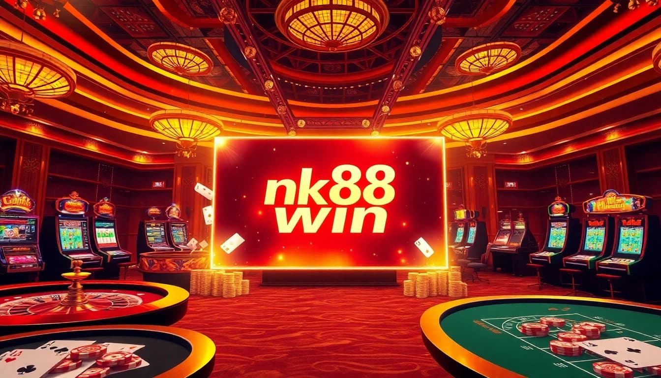 Win big with nk88 win—vibrant casino scene showcasing exciting gaming options and lush atmosphere.