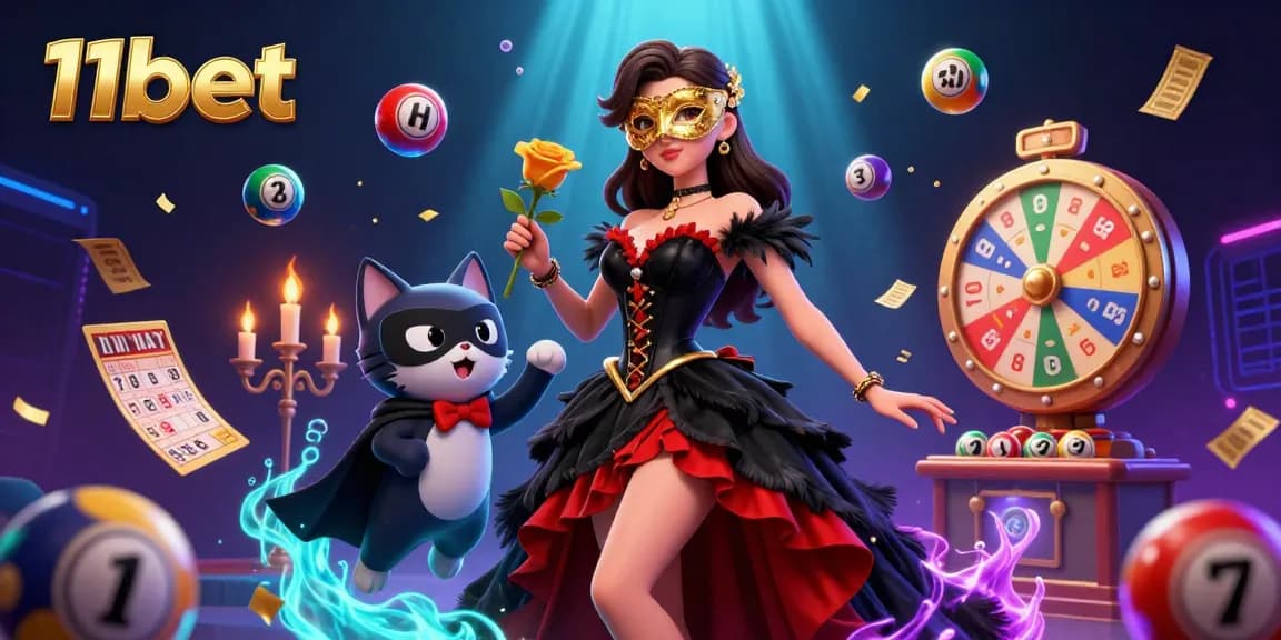 Experience the excitement of 11bet with a captivating 3D casino illustration full of vibrant lottery elements.