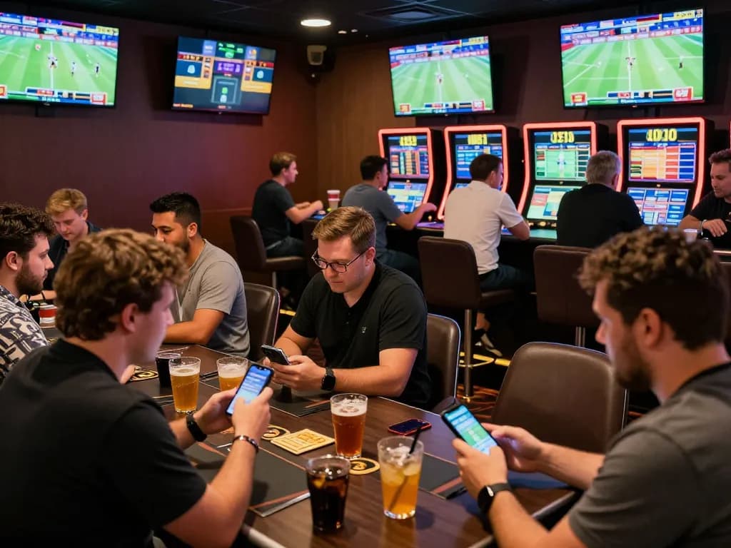 Engaged bettors analyzing odds in an exciting 88คลับ sports betting atmosphere.