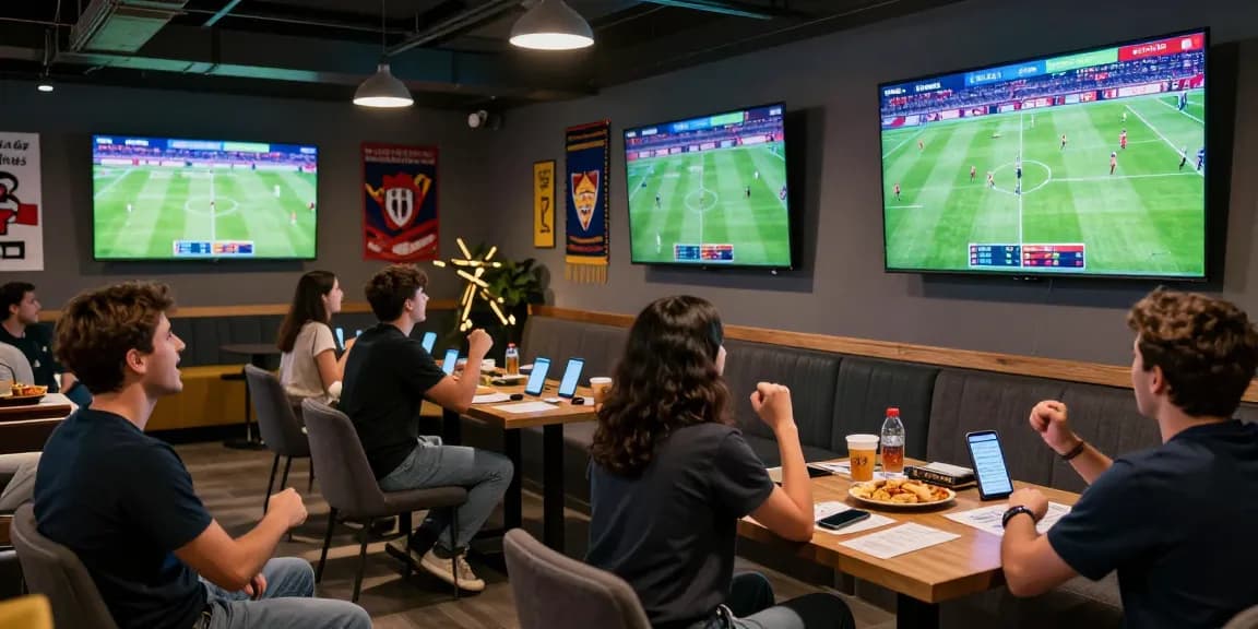 View of enthusiastic bettors analyzing ty le keo nha cai in a lively sports lounge environment.